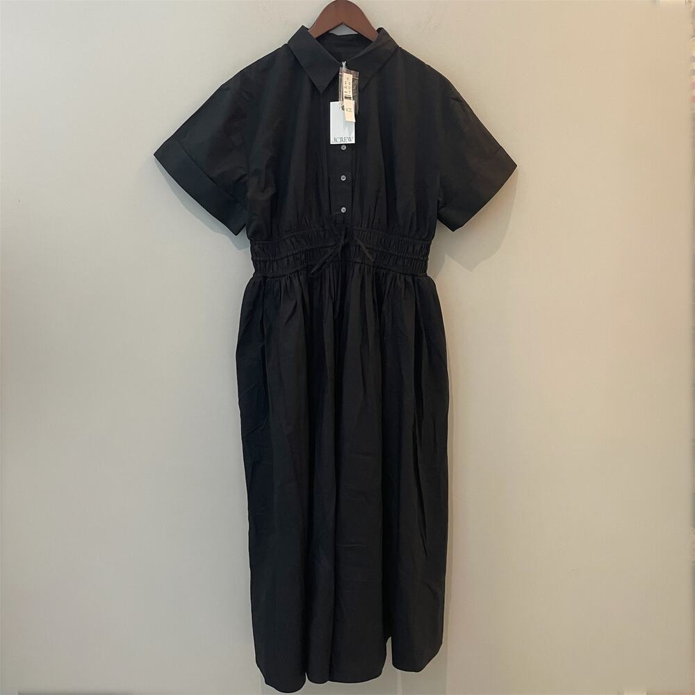 J.Crew Elena Shirtdress Cotton Poplin Midi Short Sleeves Vacation BY832 Black 6 - Picture 2 of 16